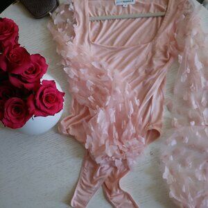 Pink Butterfly Sleeve Blouse